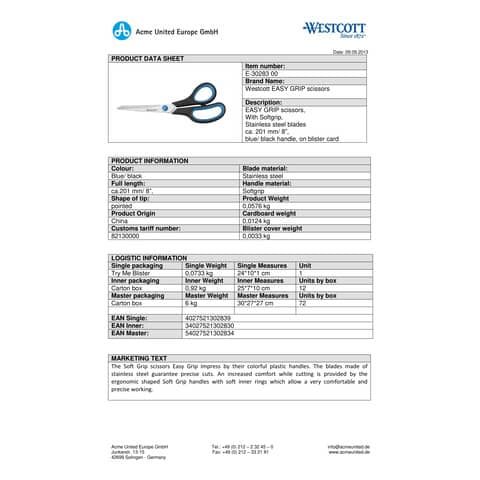 Forbici Westcott Soft Grip Easy Grip asimmetriche blu/nero 20,1 cm E-30283 00